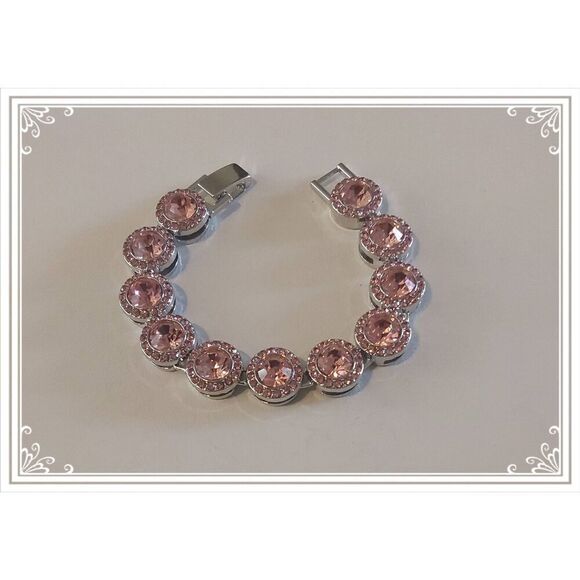 Trendy Goth Pink Bling Pave Rhinestone Round Halo Link Bracelet - Picture 1 of 3